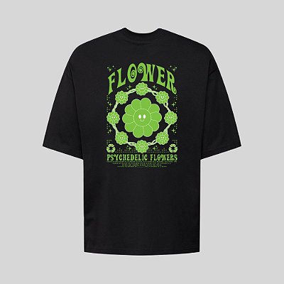 Camiseta Oversized Streetwear Masculina Estampa Costas Psichidelic Flowers