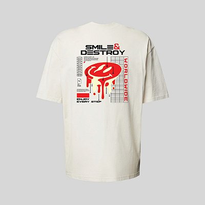 Camiseta Oversized Streetwear Masculina Estampa Costas Smile & Destroy