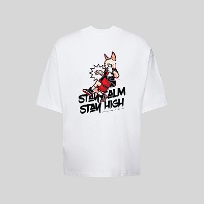 Camiseta Oversized Streetwear Masculina Estampa Costas Stay Calm Stay High