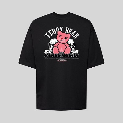Camiseta Oversized Streetwear Masculina Estampa Costas Teddy Bear