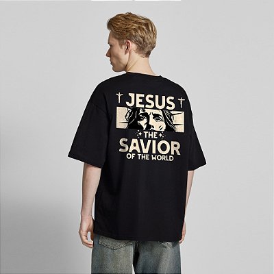 Camiseta Oversized Masculina Frases Bíblicas - Jesus The Savior
