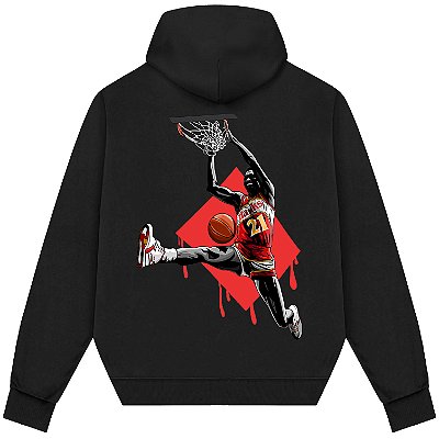Blusão Moletom Streetwear Basquete Masculino Feminino Dominique Wilkins Enterrada - Preto