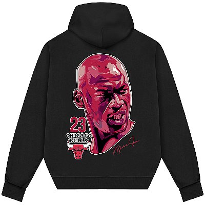 Blusão Moletom Streetwear Basquete Masculino Feminino Michael J. Autógrafo Chicago 23 - Preto