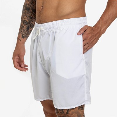 Short Masculino Moda Praia Tactel Secagem Rápida Liso com Bolsos - Branco