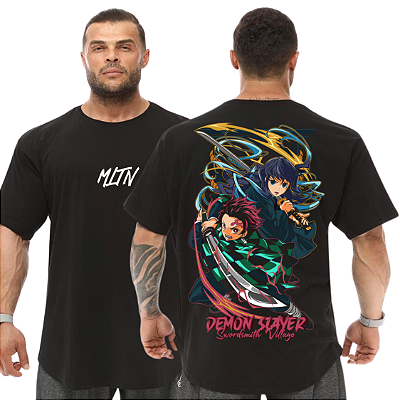 Camiseta Oversized Masculina Larga Para Treino e Academia - Demon Slayer Tanjirō Kamado