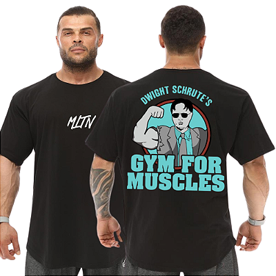 Camiseta Oversized Masculina Larga Para Treino e Academia - Dwight Schrute Gym For Muscles