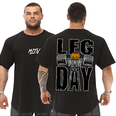 Camiseta Oversized Masculina Larga Para Treino e Academia - Esqueleto Leg Day