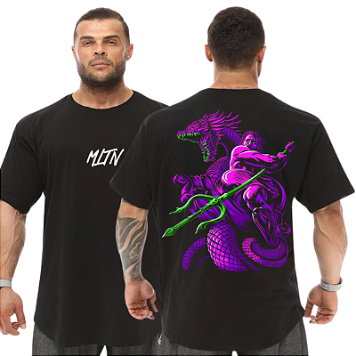 Camiseta Oversized Masculina Larga Para Treino e Academia - Poseidon Dragão Roxo