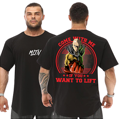 Camiseta Oversized Masculina Larga Para Treino e Academia - One Punch-Man Saitama Frases