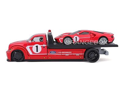 Caminhão Plataforma + Ford GT Heritage Edition 2018 1:64 Maisto