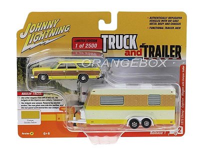 Chevy Caprice Wagon 1973 + Trailer 1:64 Johnny Lightning Amarelo