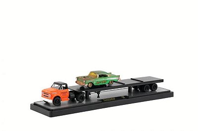 Caminhão Chevrolet C60 1971 + Chevrolet Bel Air 1957 R33 Auto Hauler M2 Machines 1:64