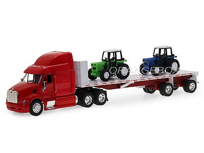 Caminhão Peterbilt 387 Flatbed + Carreta De Tratores Agrícolas 1:32 New Ray