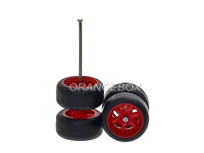 Jogo de Rodas Customização Miniaturas 1:64 TKB Modelo 4 Vermelho