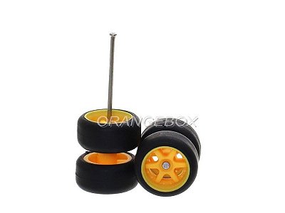 Jogo de Rodas Customização Miniaturas 1:64 TKB Modelo 4 Amarelo
