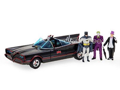Batmóvel 1966 Classic TV + Figuras Batman Robin Pinguin Coringa Jada Toys 1:24
