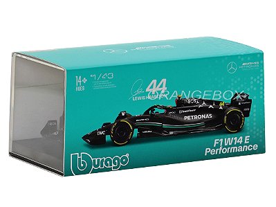 Fórmula 1 Mercedes AMG W14 Lewis Hamilton 2023 1:43 Bburago c/ Display e Piloto
