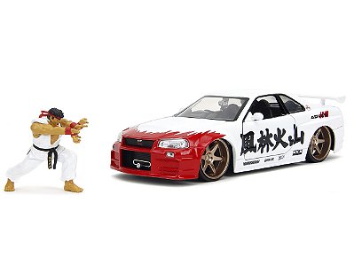 Nissan Skyline GT-R (R34) 2002 Street Fighter + Figura Ryu Jada Toys 1:24