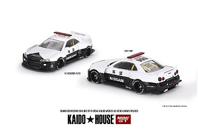 Nissan Skyline GT-R R34 Kaido Works (V2 Aero) Police 1:64 Mini GT