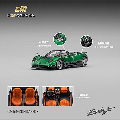 *** PRÉ-VENDA *** Pagani Zonda F 1:64 CM Model Branco Verde PV13007