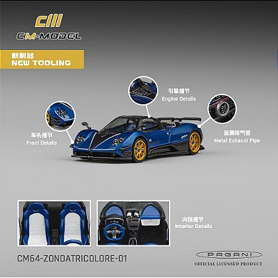 *** PRÉ-VENDA *** Pagani Zonda Tricolore 1:64 CM Model Azul PV13007
