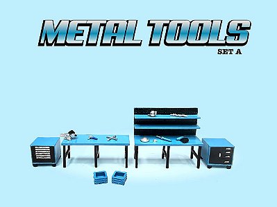 *** PRÉ-VENDA *** Metal Tools Set A 1:64 American Diorama Azul PV12943