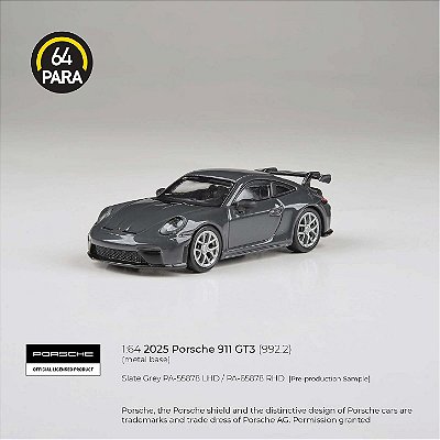 *** PRÉ-VENDA *** Porsche 911 GT3 (992.2) 2025 1:64 PARA64 Cinza PV12943