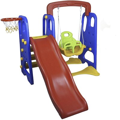 Playground Happy Aby 3X1 Escorregador - Balanço E Basquete