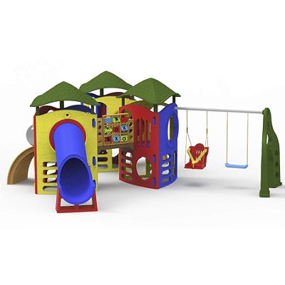 Playground Aventura Com Tubo III Com Jogo Da Velha, Balanço E Telhados