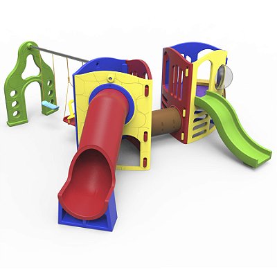 Playgrounds Aventura Com Tubo II Com Escorregador Tubo E Balanço Com Acessibilidade