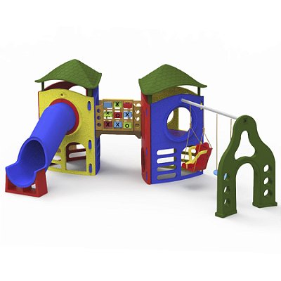 Playground Aventura Com Tubo II Com Jogo Da Velha, Balanço E Telhados