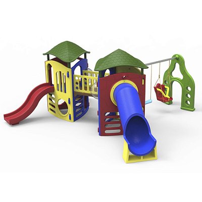 Playground Aventura Com Tubo Max II Com Balanço Com Acessibilidade E Telhados