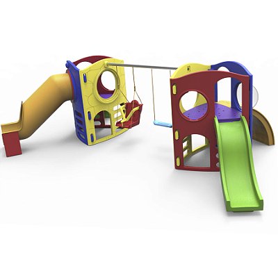 Playground Aventura Com Tubo II Com Balanço Com Acessibilidade E Mais Dois Balanços Tradicional