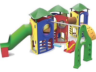 Playground Aventura Com Tubo III Com Balanço Com Acessibilidade e Telhados