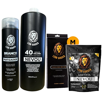 Kit Touca M Alinhada + Pó descolorante + Matizador + Ox 40 Vol Leon Barber