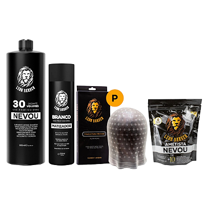 Kit Touca P + Pó Descolorante Ametista 300g + Matizador 250ml + Água Oxigenada 900ml (30 Volumes) – Leon Barber