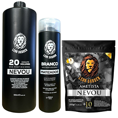 Kit Pó Descolorante Ametista 300g + Matizador Branco 250ml + Água Oxigenada 900ml (20 Volumes) – Leon Barber