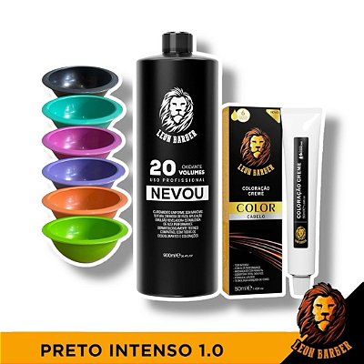 Kit Tintura Preto 1.0 Tigela Oxigenada 20 Volumes 900ml Leon Barber
