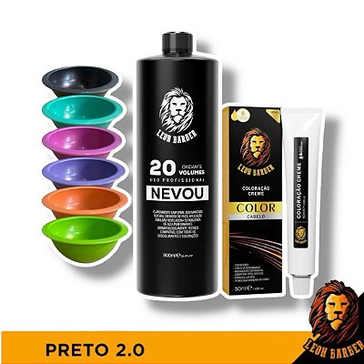 Kit Tintura Preto 2.0 Tigela Oxigenada 20 Volumes 900ml Leon Barber