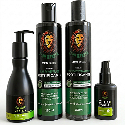 KIT Shampoo + Condicionador + Balm + Óleo para barba Leon Barber