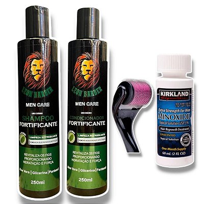 Kit para barba Shampoo Condicionador e Produto para cabelo e acessório Leon Barber