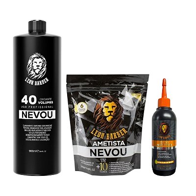 Kit Pó Descolorante Ametista 300g + Água Oxigenada 900ml (40 Volumes) + Óleo Pré Descoloração 100ml – Leon Barber
