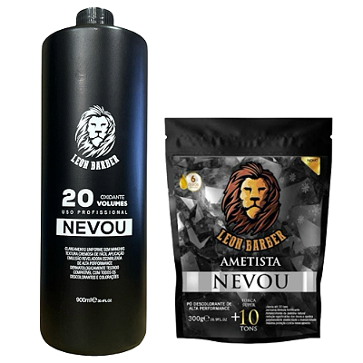 kit Pó Descolorante Ametista 10 tons 300g + Água Oxigenada 20 vol 900ml Leon Barber