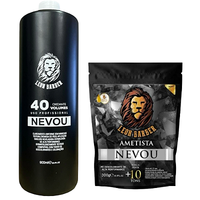 kit Pó Descolorante Ametista 10 tons 300g + Água Oxigenada 40 vol 900ml Leon Barber