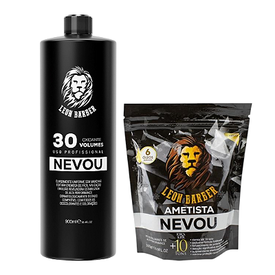 KIT Pó Descolorante Ametista 10 tons 300g + Água Oxigenada 30 vol 900ml Leon Barber