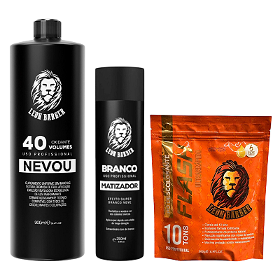 KIT Pó Descolorante Ametista Flash + Matizador Branco 250ml + Água Oxigenada 40 Vol 900ml Leon Barber