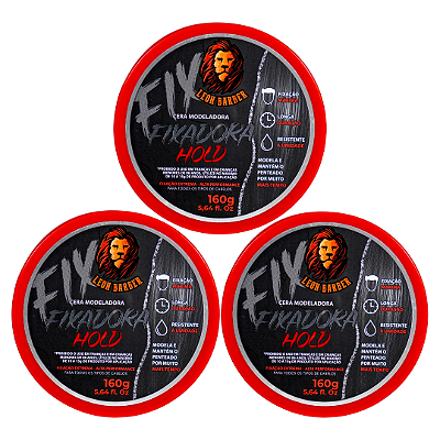 KIT 3x Cera Modeladora Hold Leon Barber Efeito Molhado Fixação Extraforte 160g