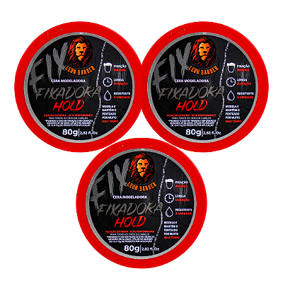 KIT 3x Cera Modeladora Hold Leon Barber Efeito Molhado Fixação Extraforte 80g