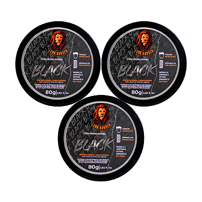KIT 3x Cera Modeladora Black 80g Leon Barber Fixação Extra Forte disfarça fios brancos