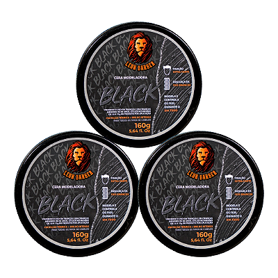 KIT 3x Cera Modeladora Black 160g Leon Barber Fixação Extra Forte disfarça fios brancos